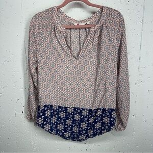Boden Women's Size 4 Pink & Blue Floral Peasant Blouse Top